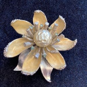 Signed Coro vintage flower pearl silver brooch